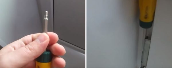 Сверху в петлю вставляют отвертку и проворачивают