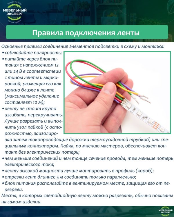 Правила подключения ленты