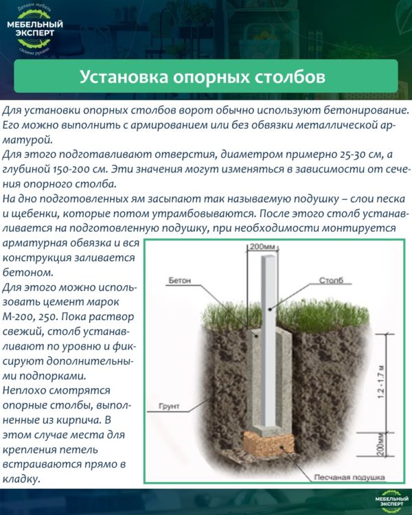 Установка опорных столбов